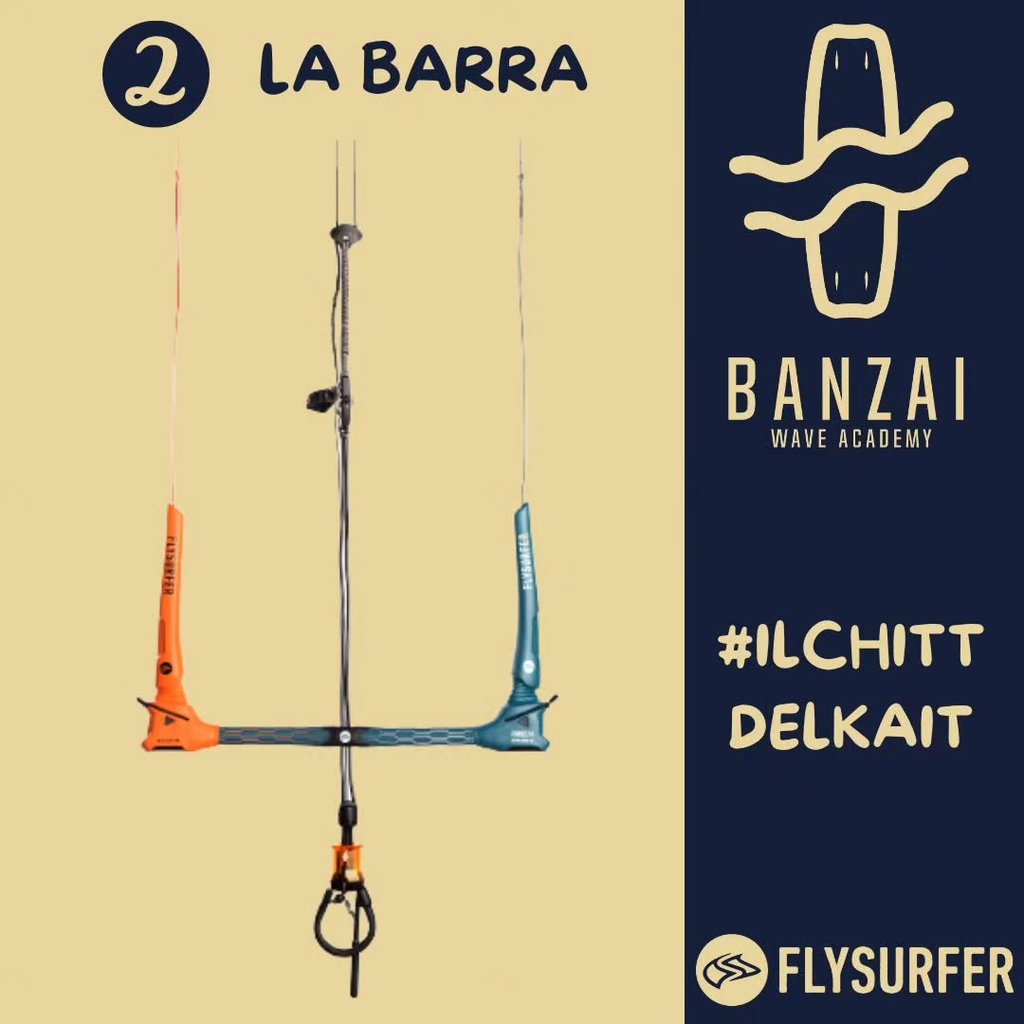 una barra di controllo da kitesurf in tutte le sue componenti.