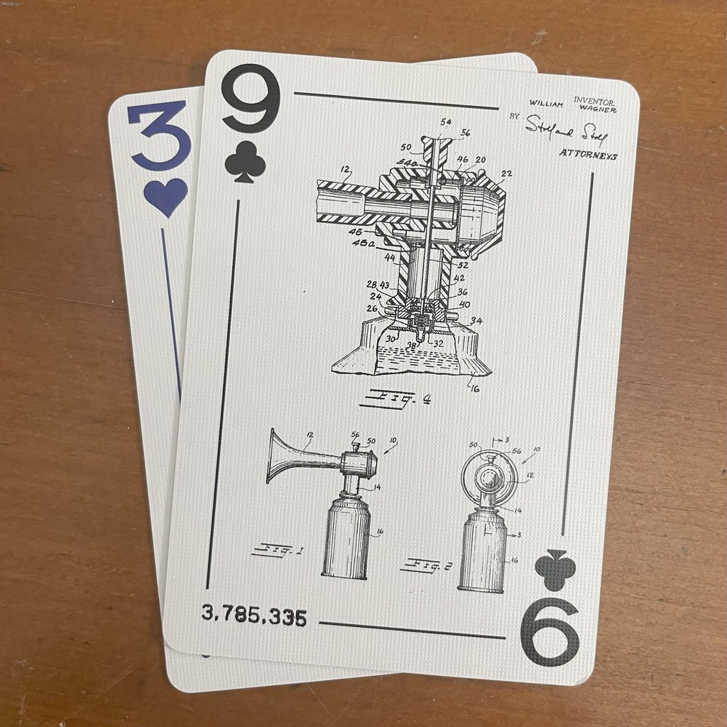 Nine of spades showing airhorn engineering patent drawing