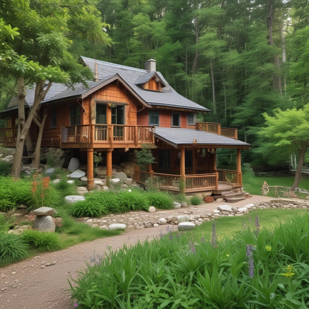 A serene landscape featuring a tranquil forest path with soft sunlight filtering through the trees.