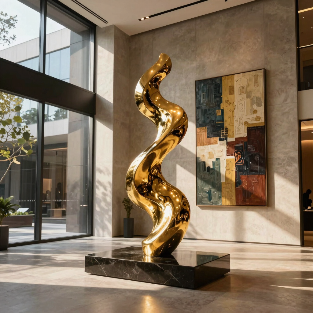 A vibrant art installation featuring a mix of traditional and contemporary pieces.