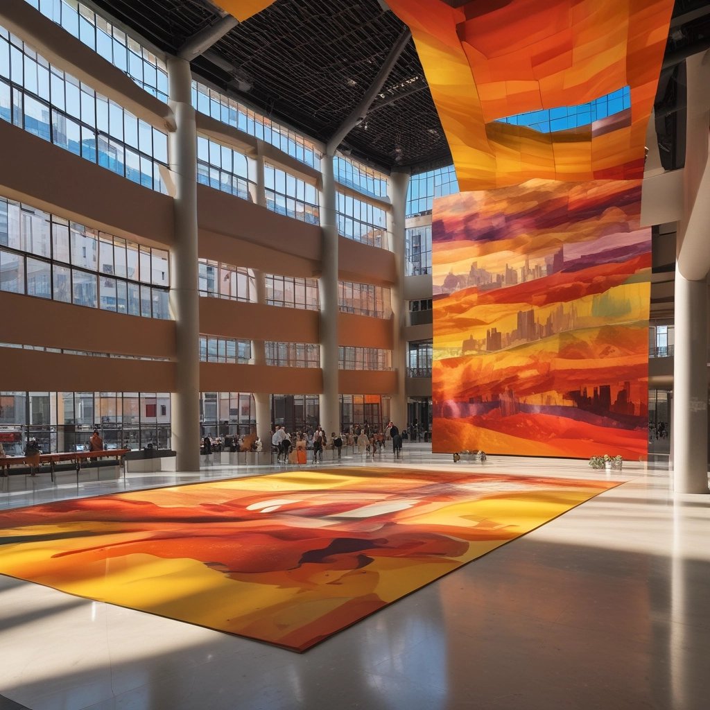 A vibrant art installation showcasing a blend of traditional and contemporary styles.