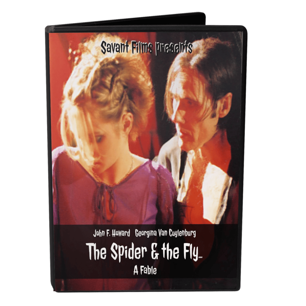 DVD cover featuring a creepy looking man walks right behind a young woman with short blonde hair