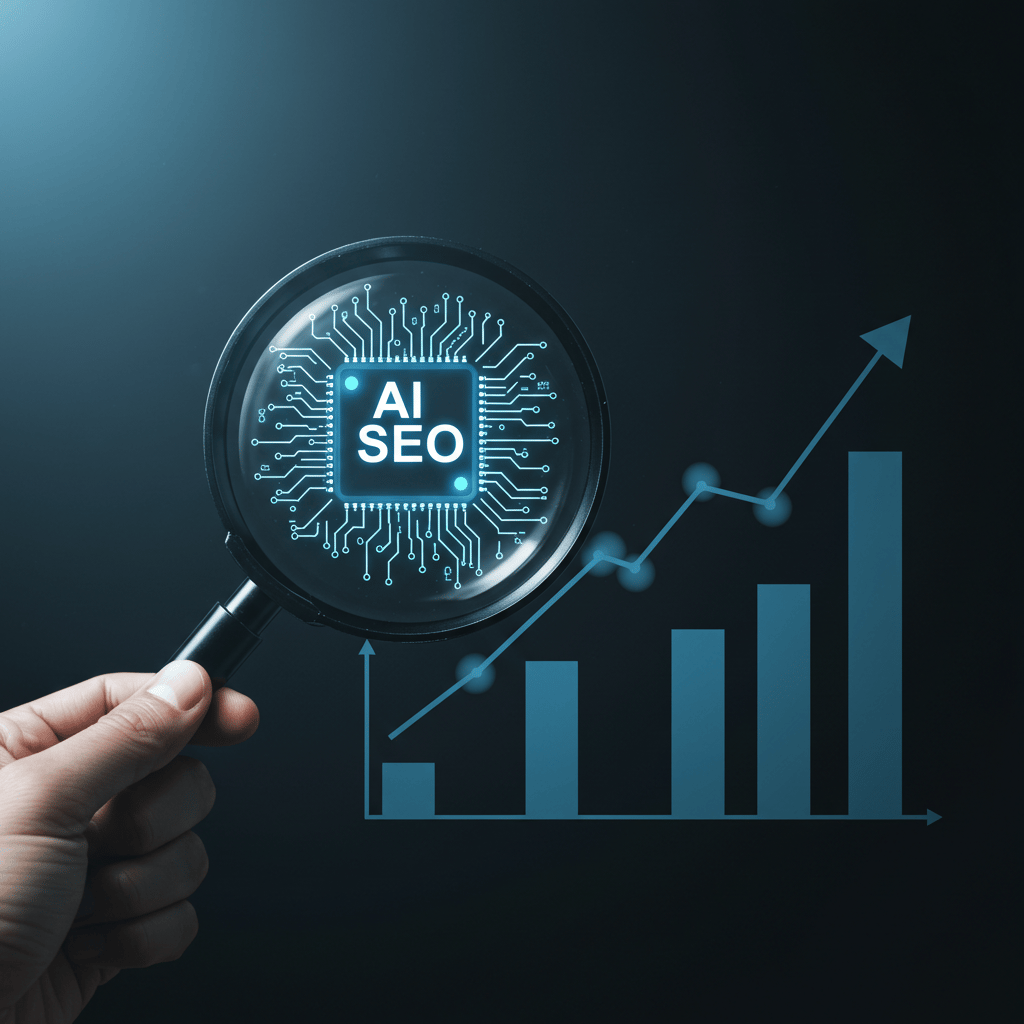 image of a magnifying glass indicating AI SEO