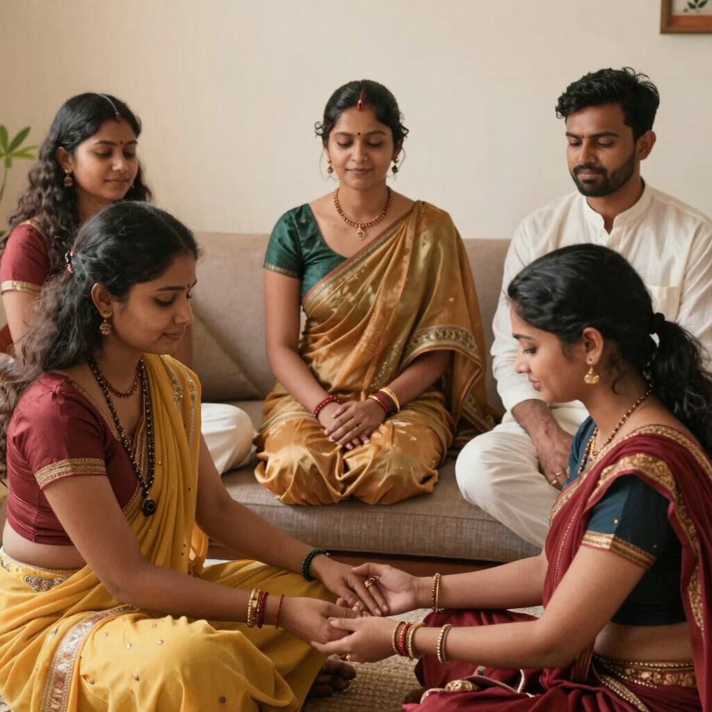 A person is lying face down with smooth black stones placed along their spine. Another person's hands are arranging the stones. Orchid flowers are present, adding a serene and natural touch to the scene. The setting suggests a spa or massage environment focused on relaxation.