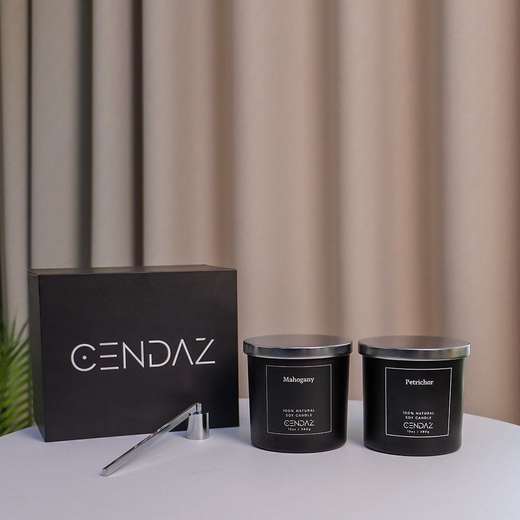 Soy wax candle in black glass jar with cotton wick