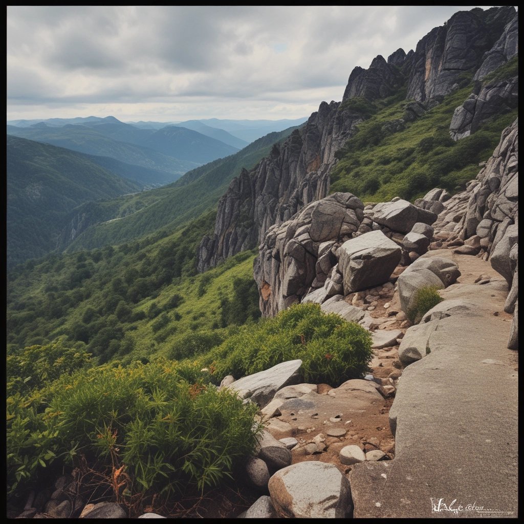 a path leading to a mountain with a path leading to a mountain