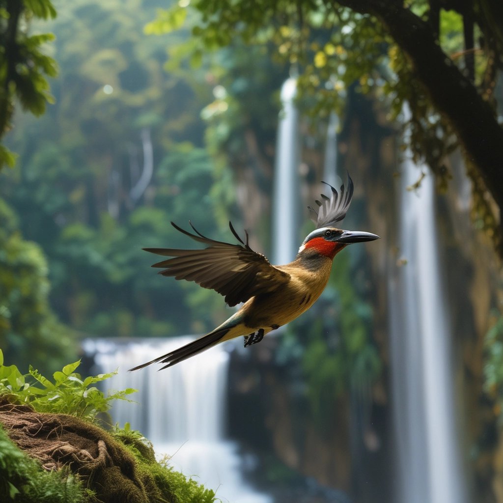 A vibrant tapestry with intricate, symmetrical, psychedelic patterns featuring kaleidoscopic designs. It is suspended between two trees in a lush, green forest setting, allowing sunlight to filter through the leaves.