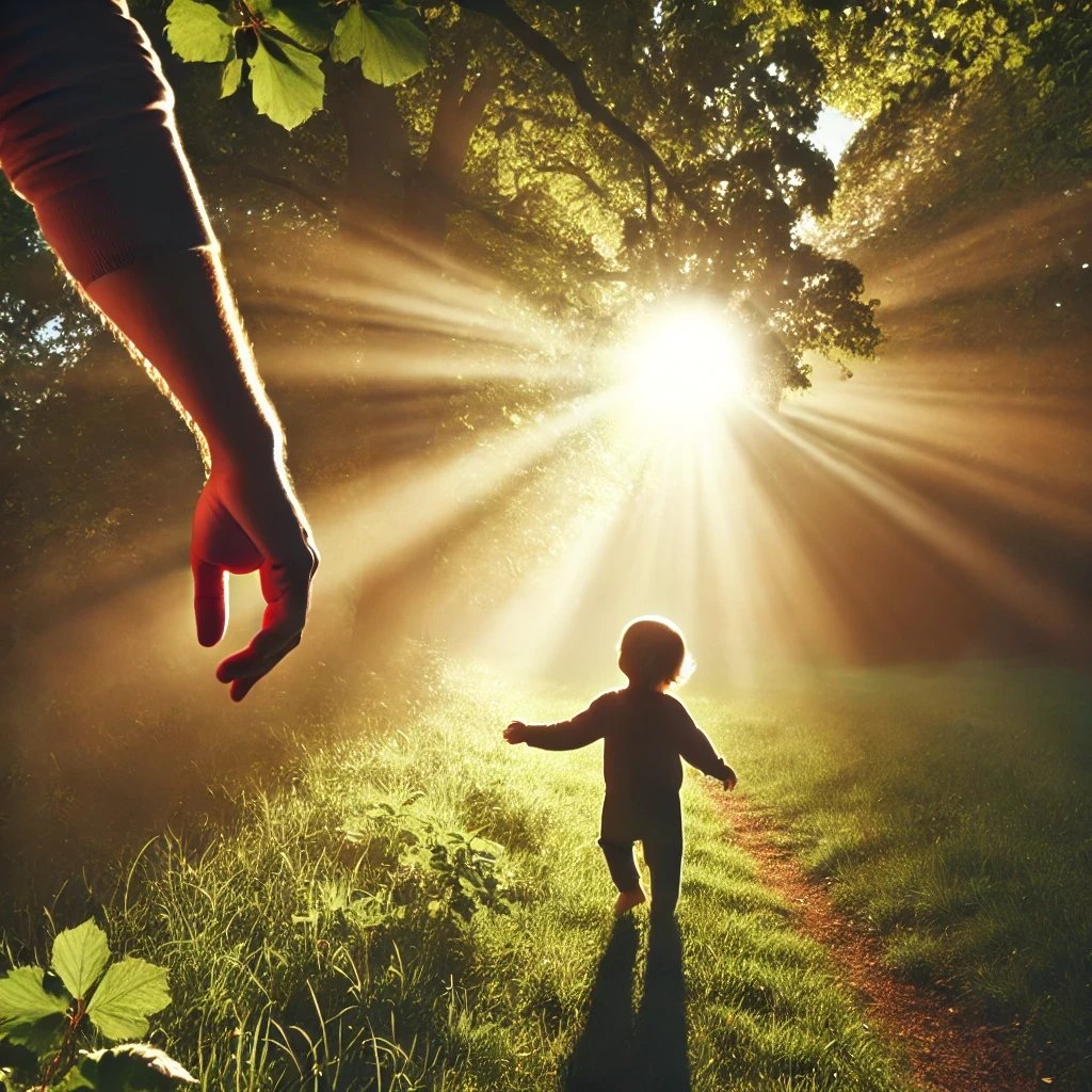 Un père et sont enfants dans une prairie, l'amour d'un père 