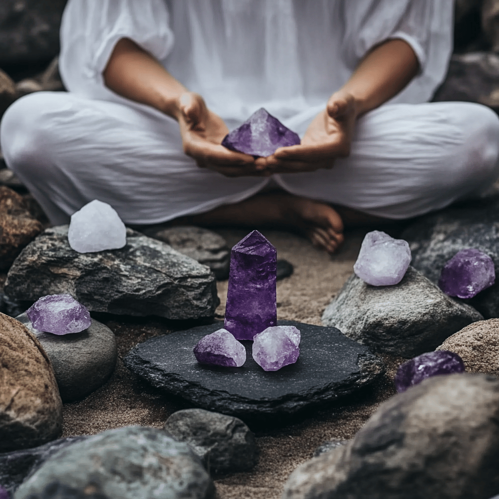 Person with crystals for crystal healing