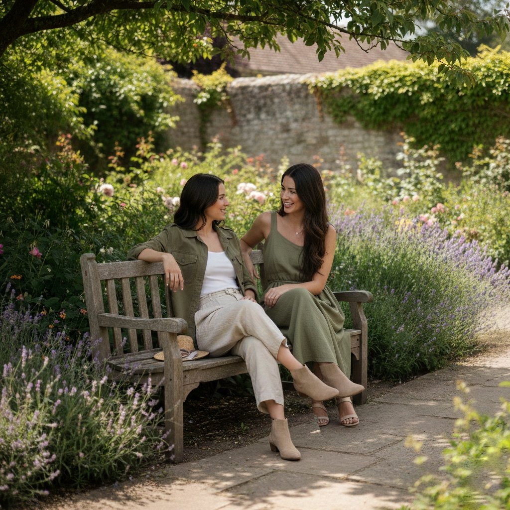 Deux jeunes femmes sur un banc dans un parc