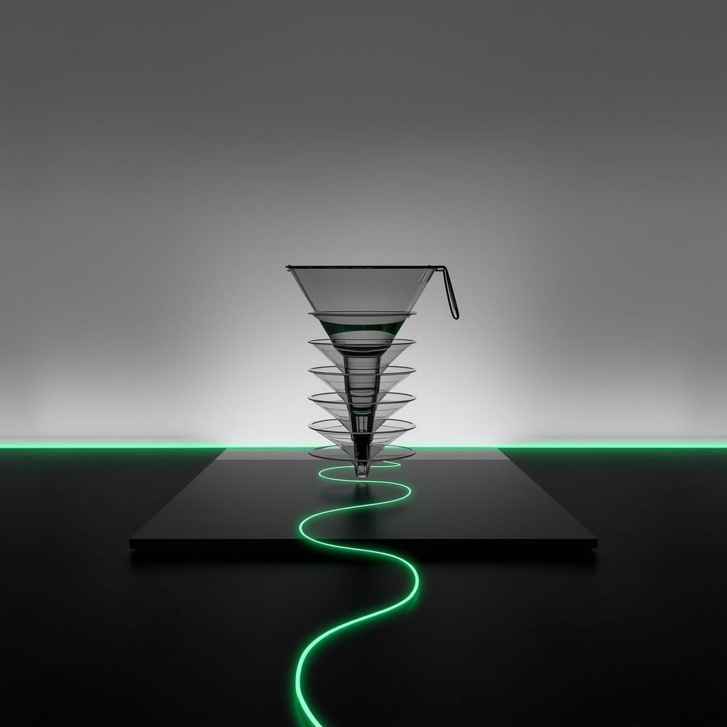 Editorial image using a funnel metaphor to represent an evergreen sales funnel system.