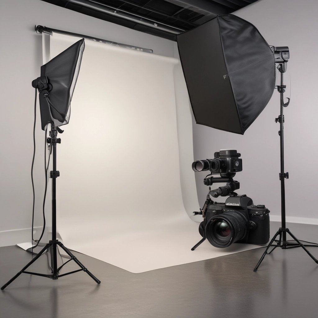 Close-up of a podcast or recording setup featuring a large microphone at the center with two people in the background. One is a woman with glasses, and the other is a person on the left partially out of frame. A laptop and a tablet are on the table.