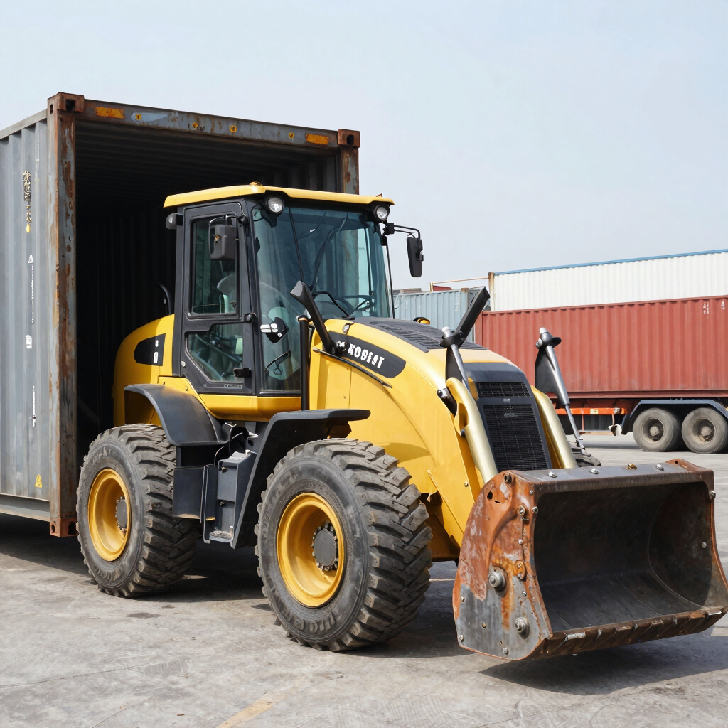 A close-up of a large agricultural machine with the branding visible, displaying sturdy tires resting on a grassy field under a partly cloudy sky. The machinery appears robust, equipped for fieldwork.