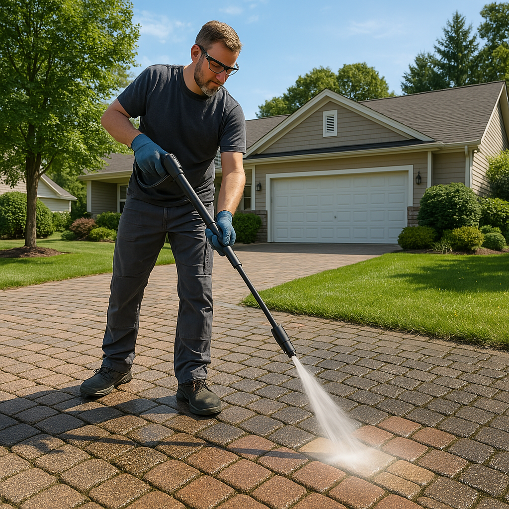 Professional pressure washing service on residential driveway in Toronto