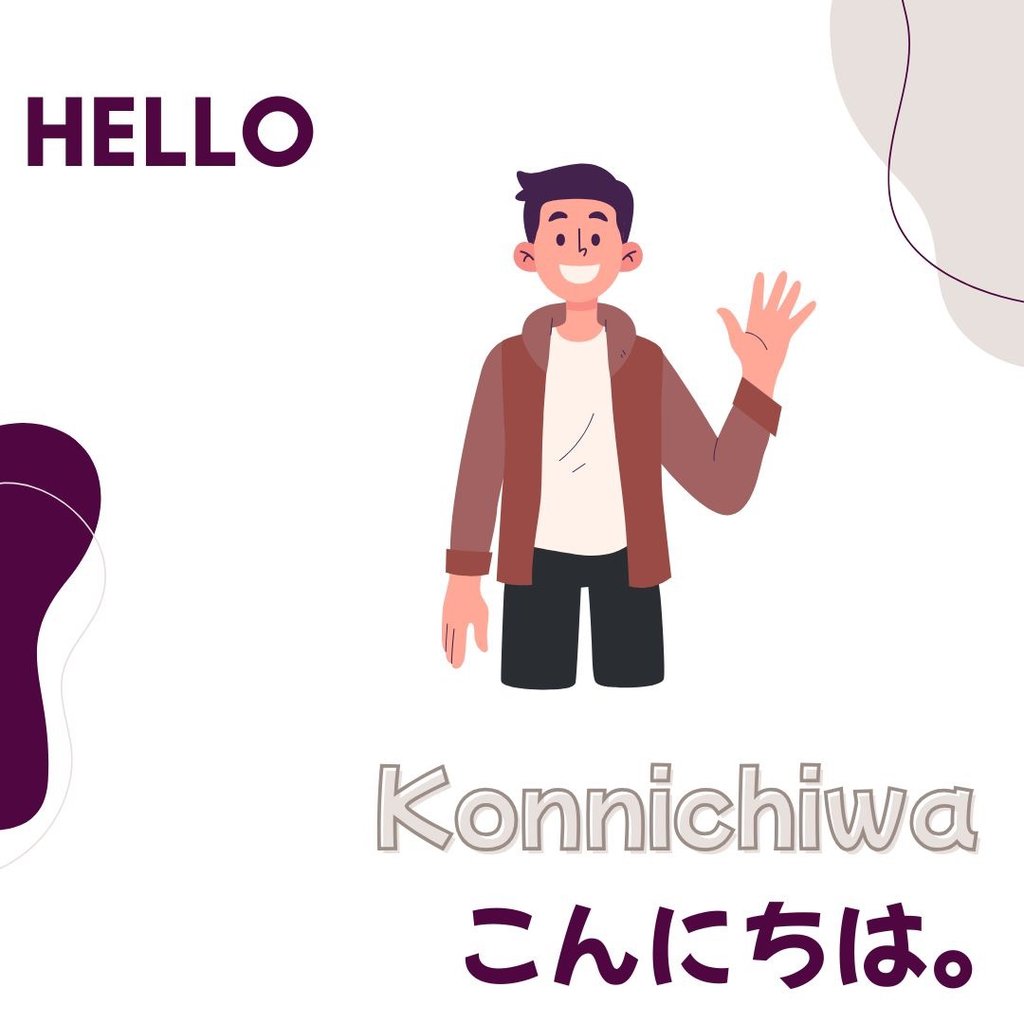 learning graphic to teach Hello in Japanese.