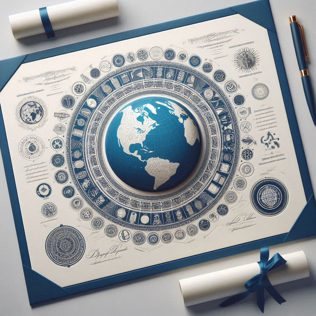 traducao-de-diplomas-com-certificado-mostrando-um-globo-e-papeis