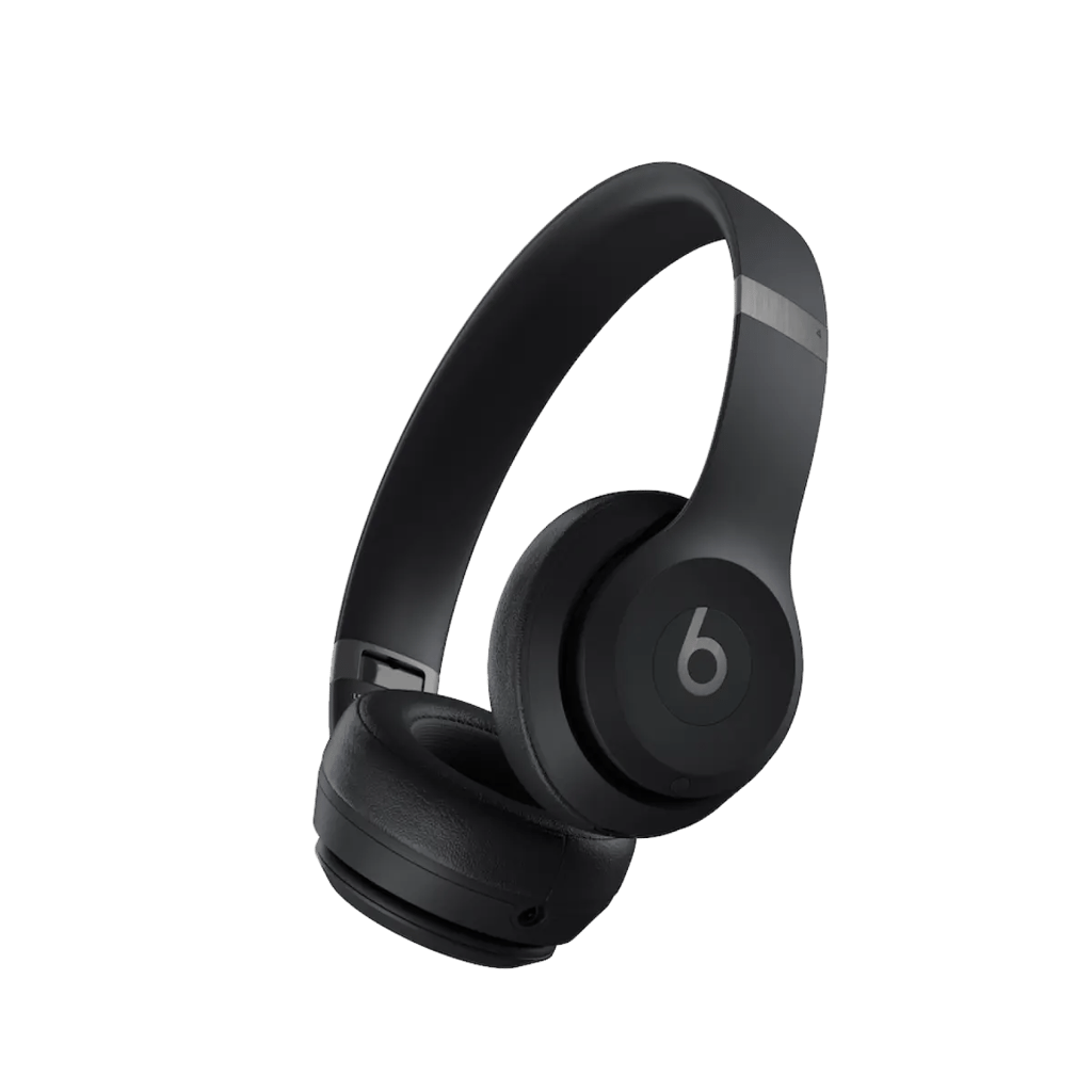 Sleek matte black wireless over-ear headphones with noise cancelling technology on a dark background.