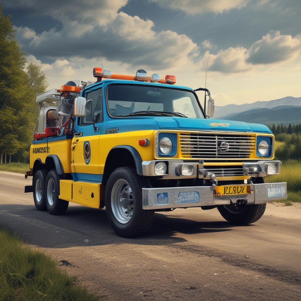 A tow truck parked next to a vehicle on the roadside.