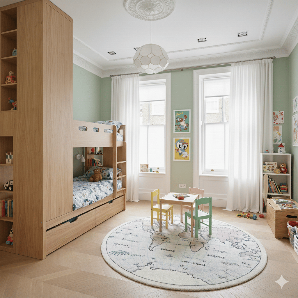 a room with a bunk bed and a bunk bed