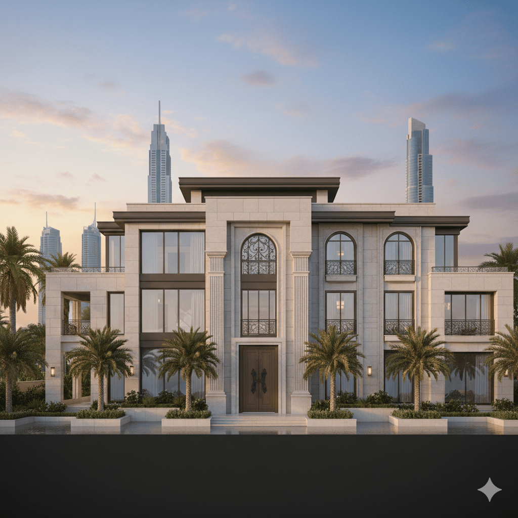 a large building with a large building in the background