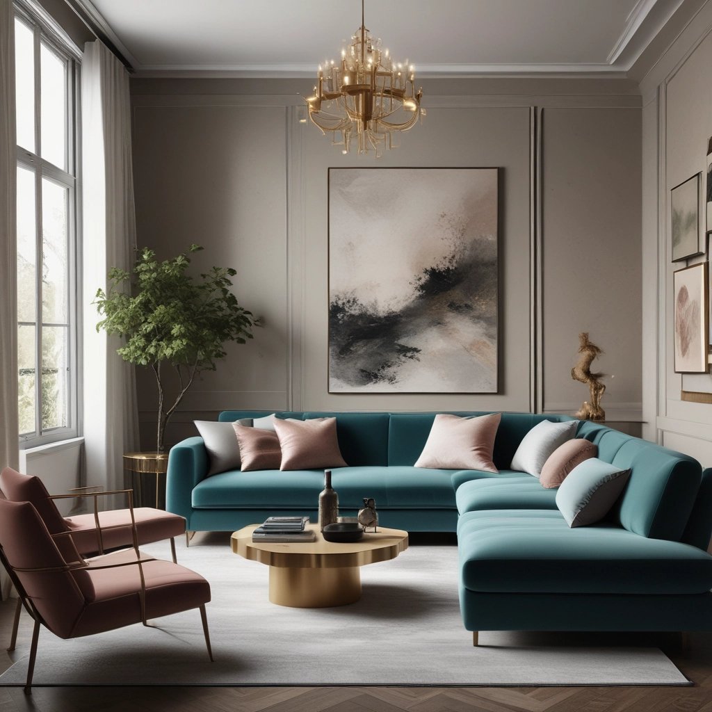 a living room with a couch and a chair  Nour Nagy Designs London interior Design