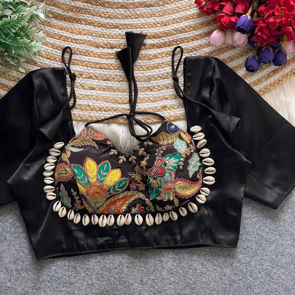 black navratri blouse with shells border