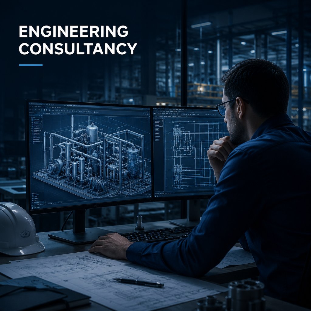 An engineer reviewing a 3D industrial CAD model for an engineering consultancy firm.