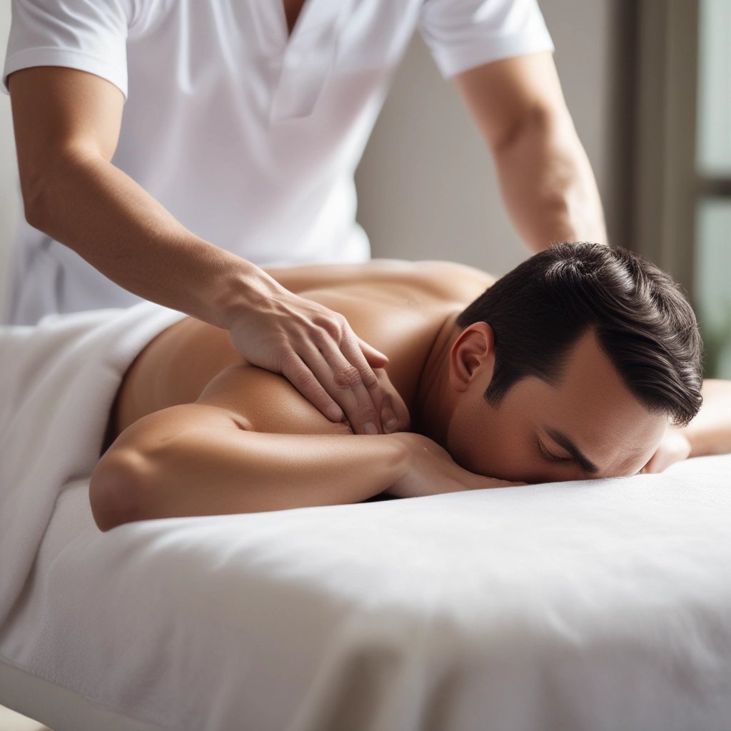 a man getting a massage at a massager
