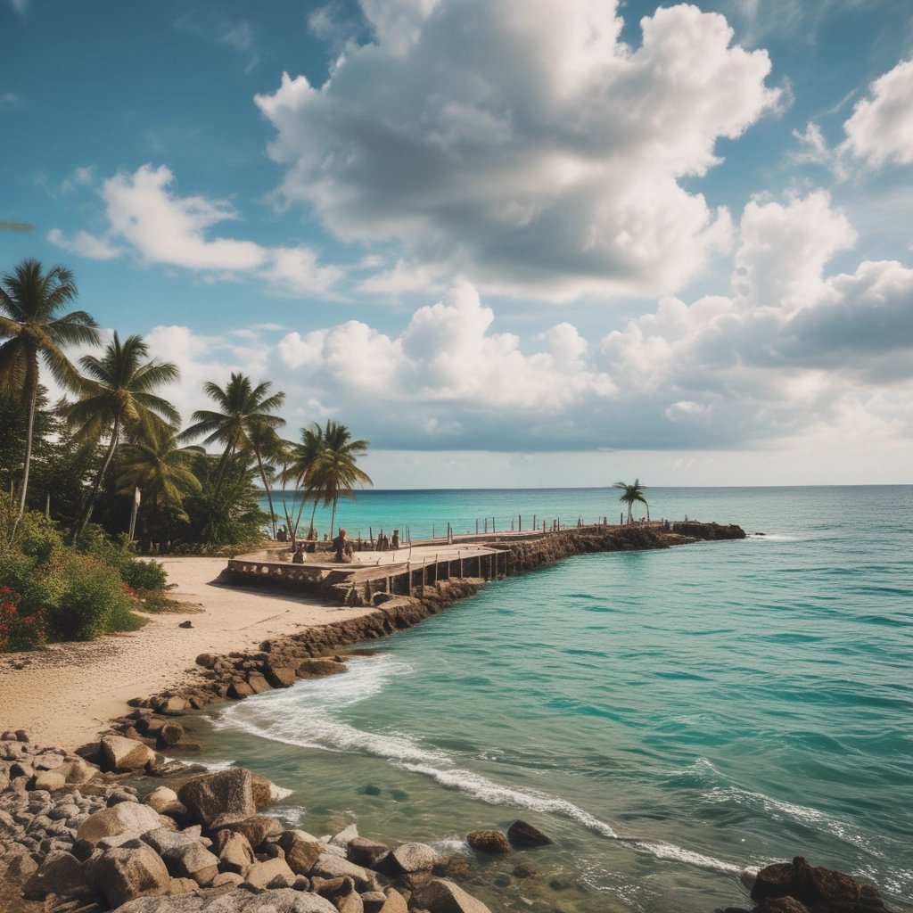 a blue bus driving down a mountain road