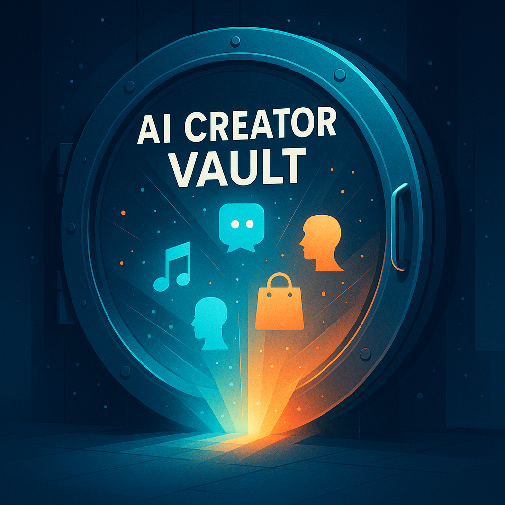 Website banner that says ai creator vault with a vault door in the backround