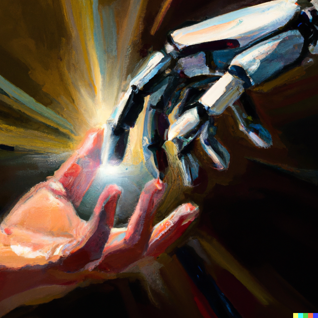 a robot hand holding a human hand