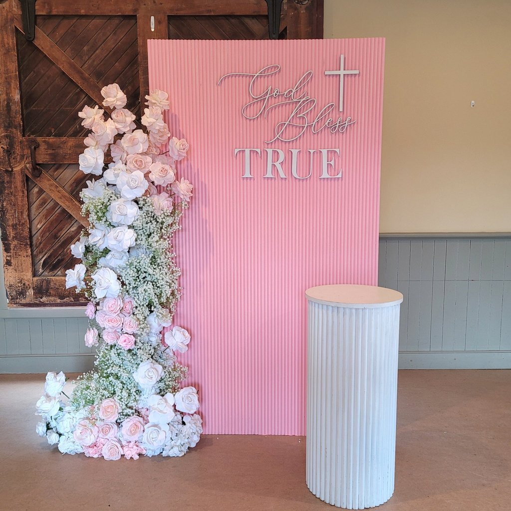 Pink straight ripple backdrop for a baptism