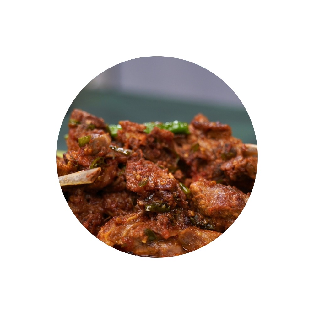 Pathar ka gosht with seared meat pieces cooked in rich spices