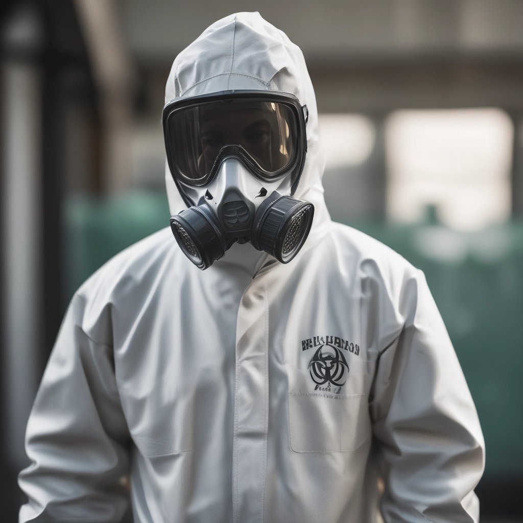 woman in personal protective equipment wearing white face mask