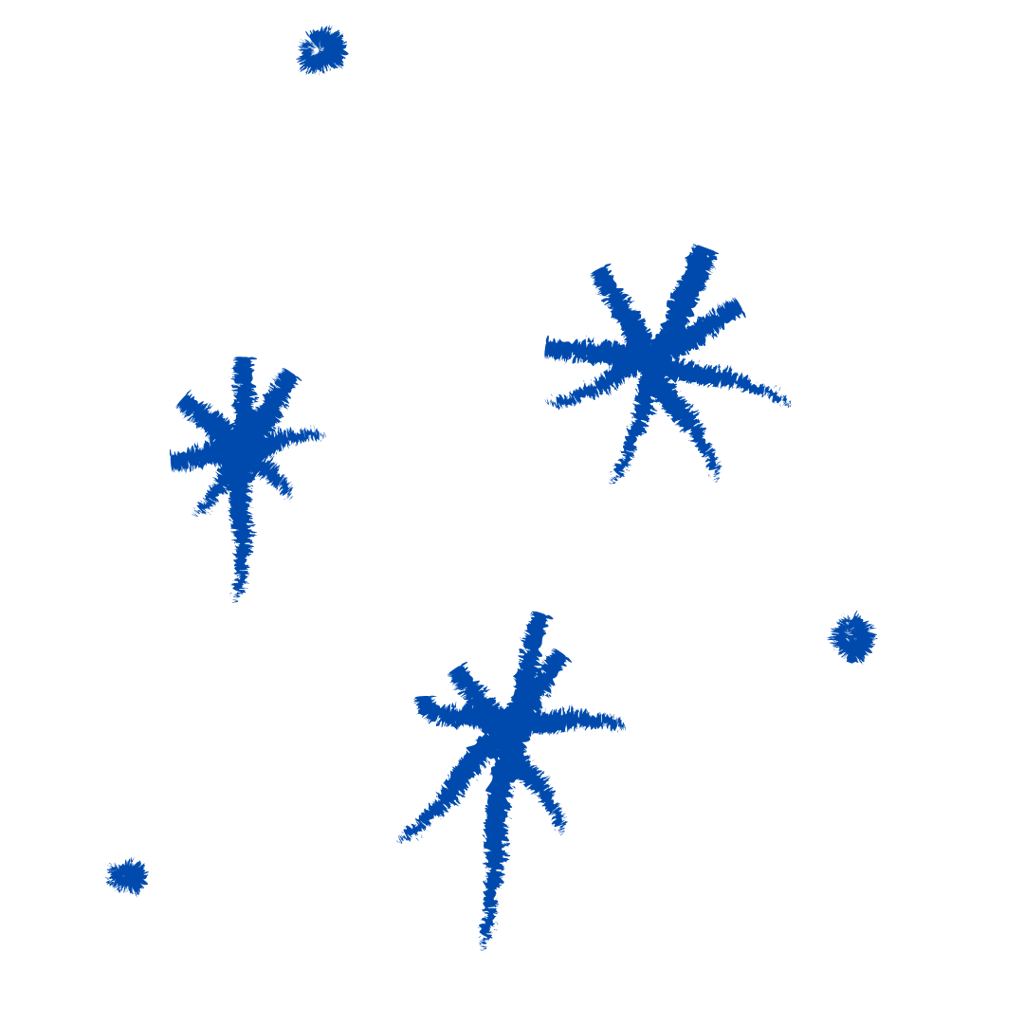 a group of snowflakes with blue stars