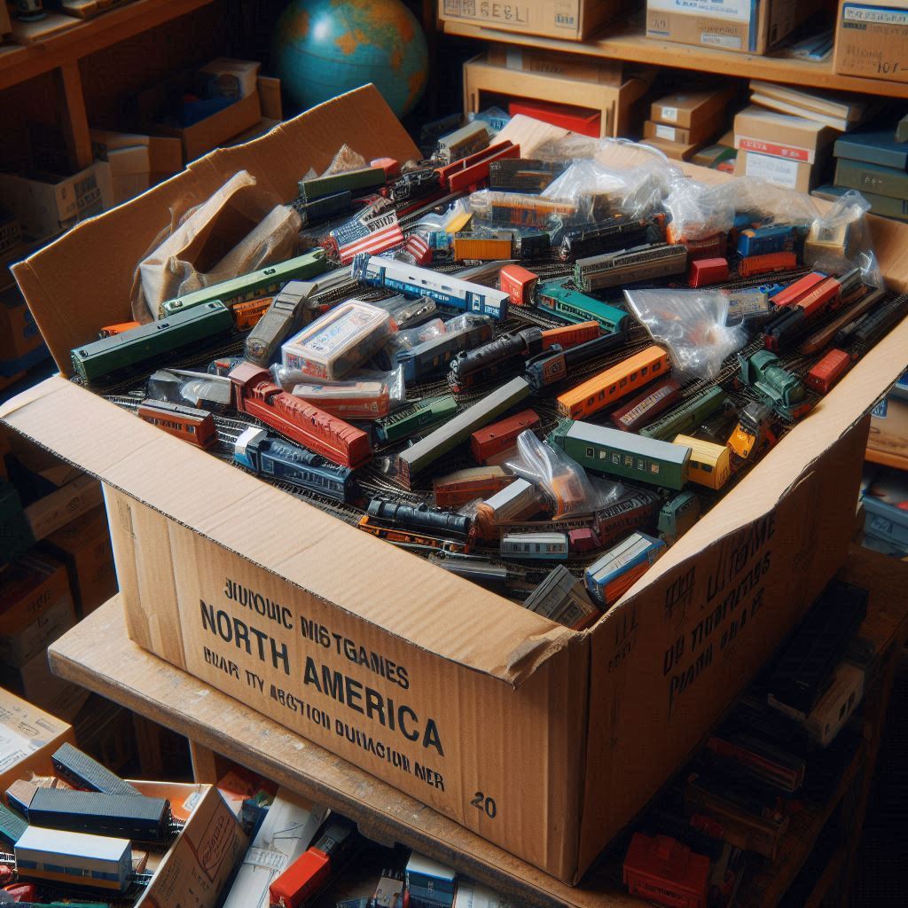 Box of model trains for donation