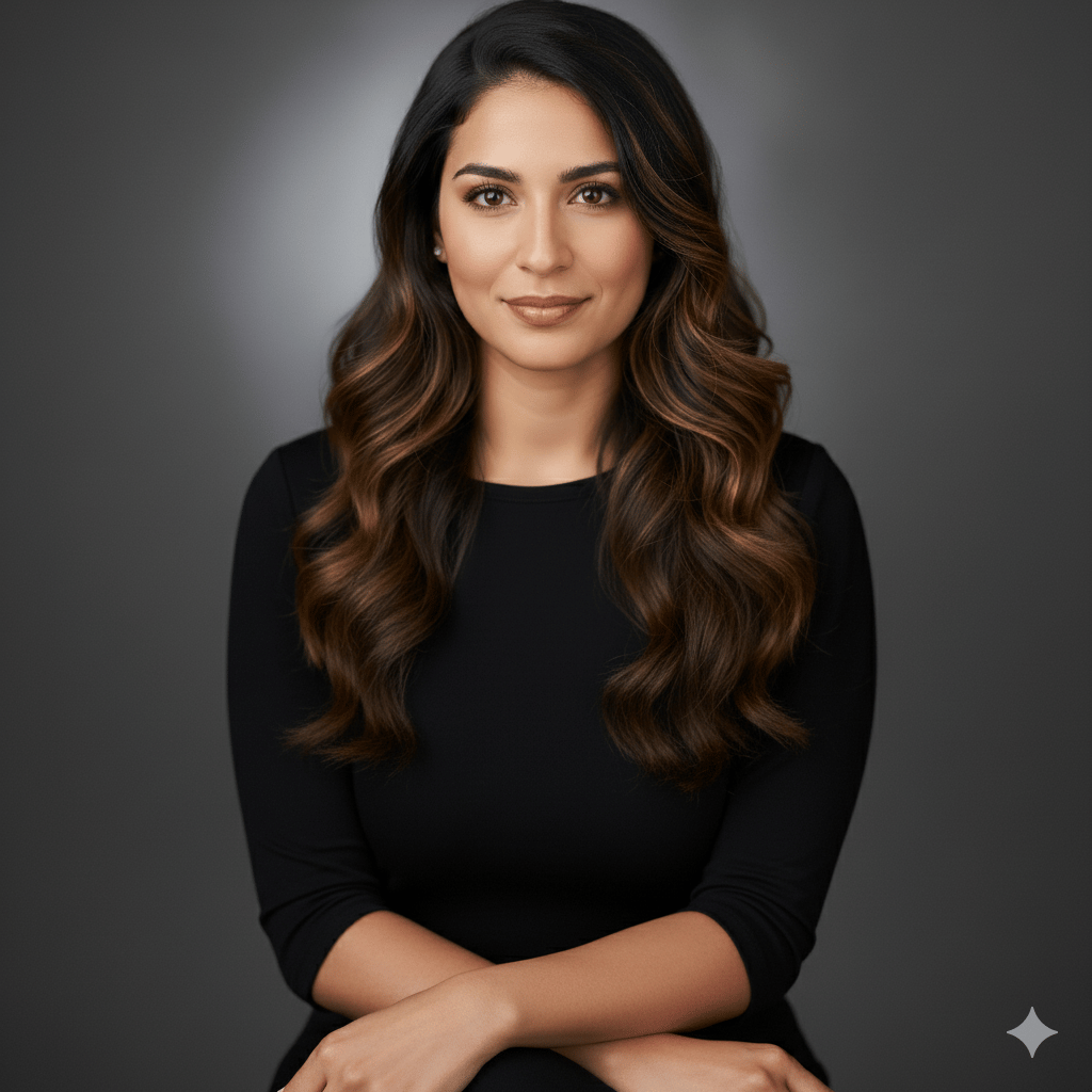 A headshot of a smiling  woman