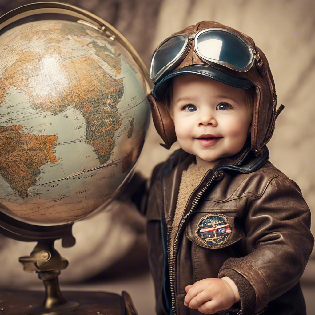 Toddler in vintage pilot uniform for studio photography
