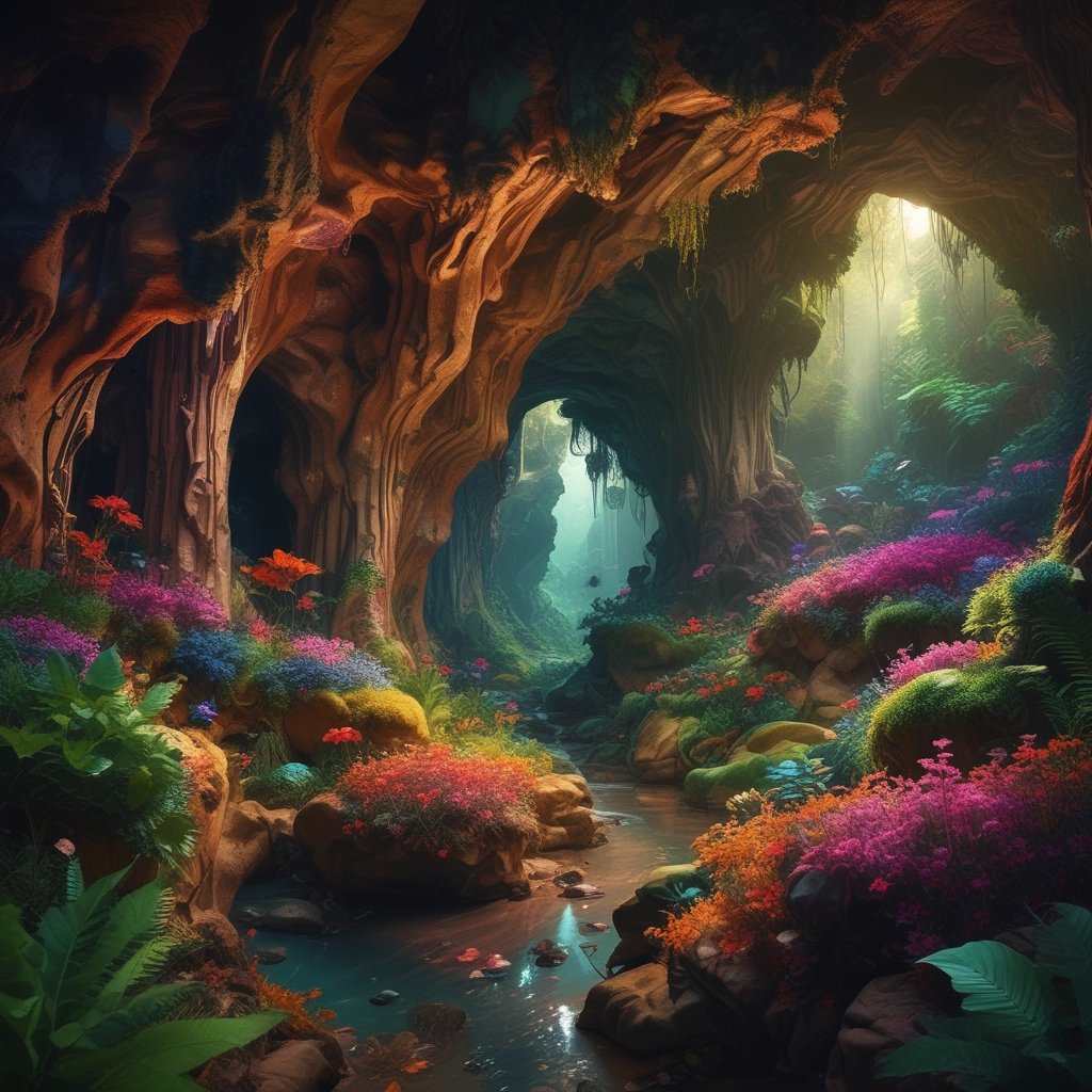 A cave filled with lots of rocks and water