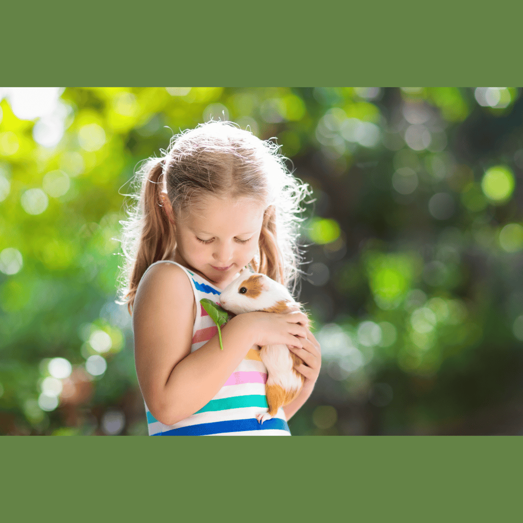 A young girl holding her pet guinea pig