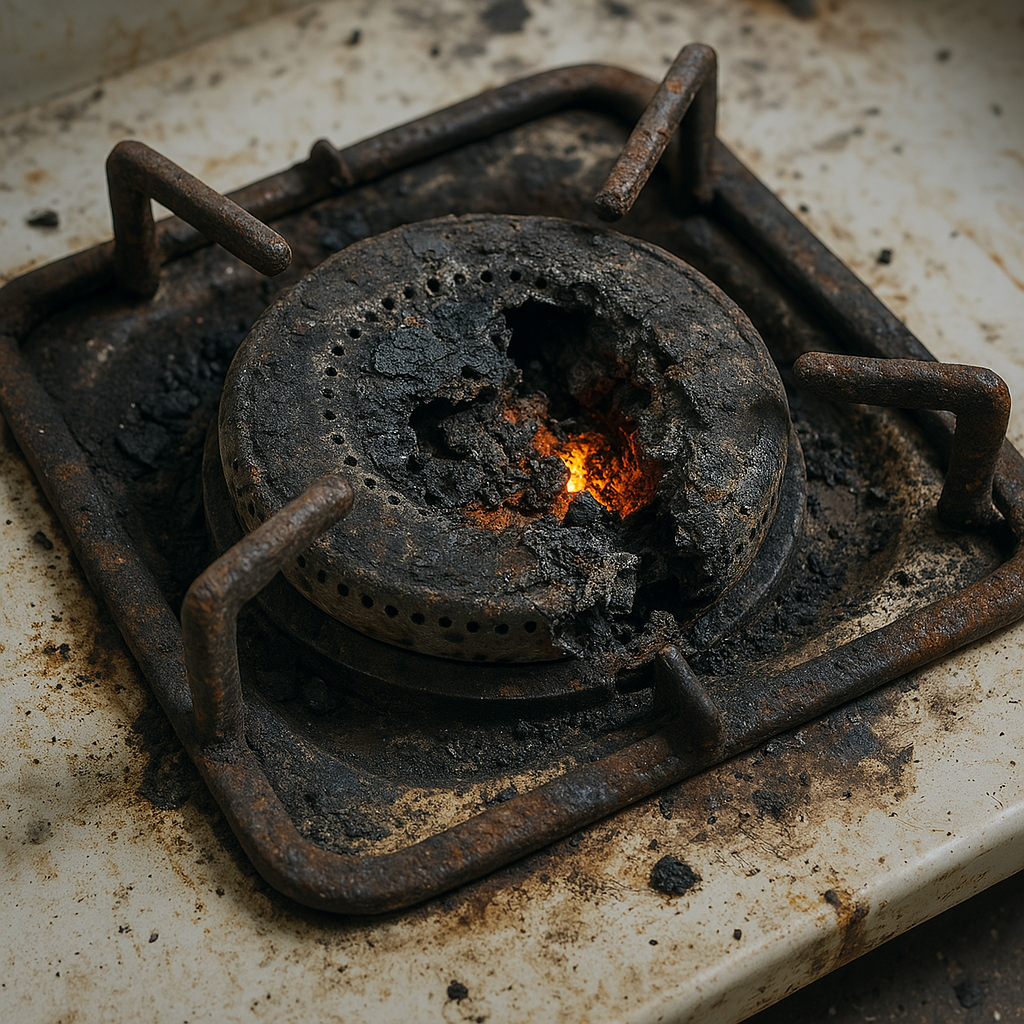 damaged gas burner