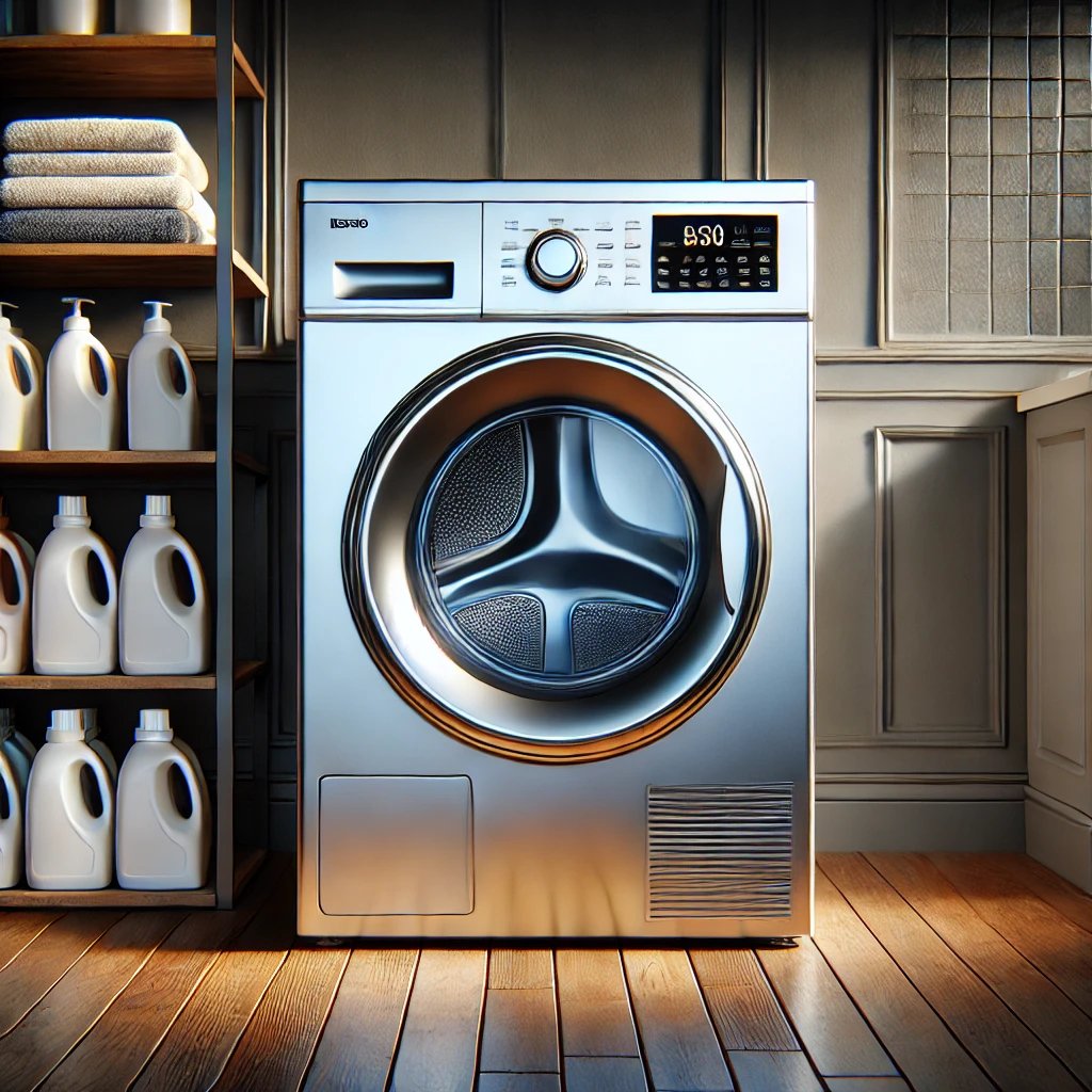 A dryer in a laundry room
