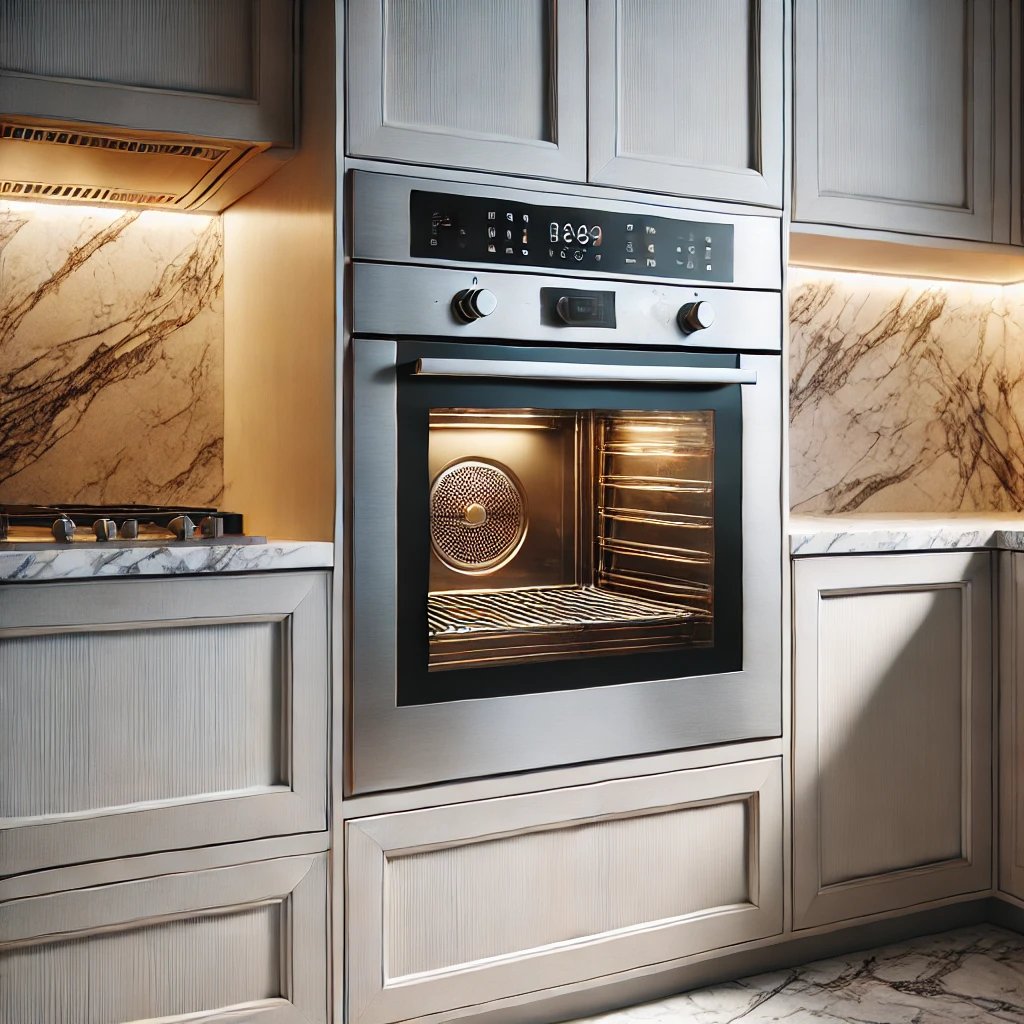 a kitchen with a stove and oven in the middle 