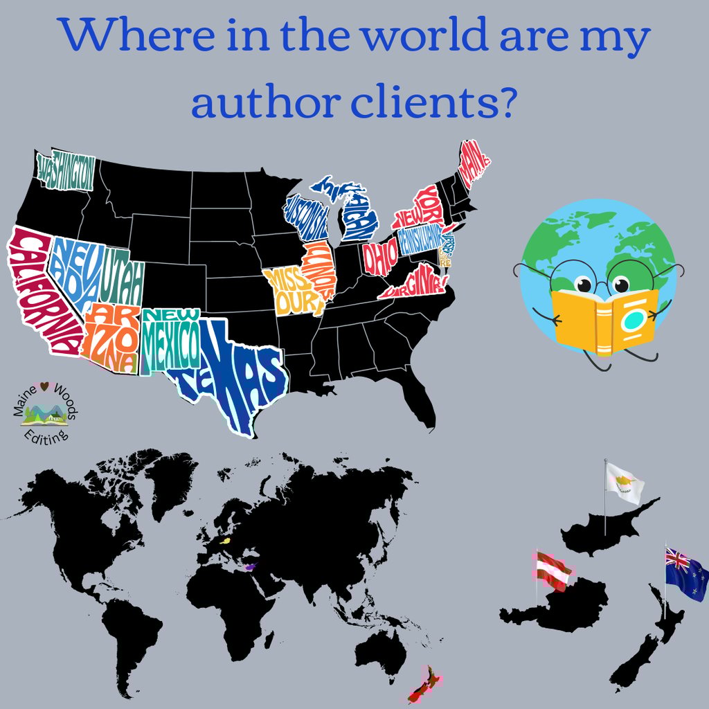 "Where in the world are my author clients" shows a US map and a world map