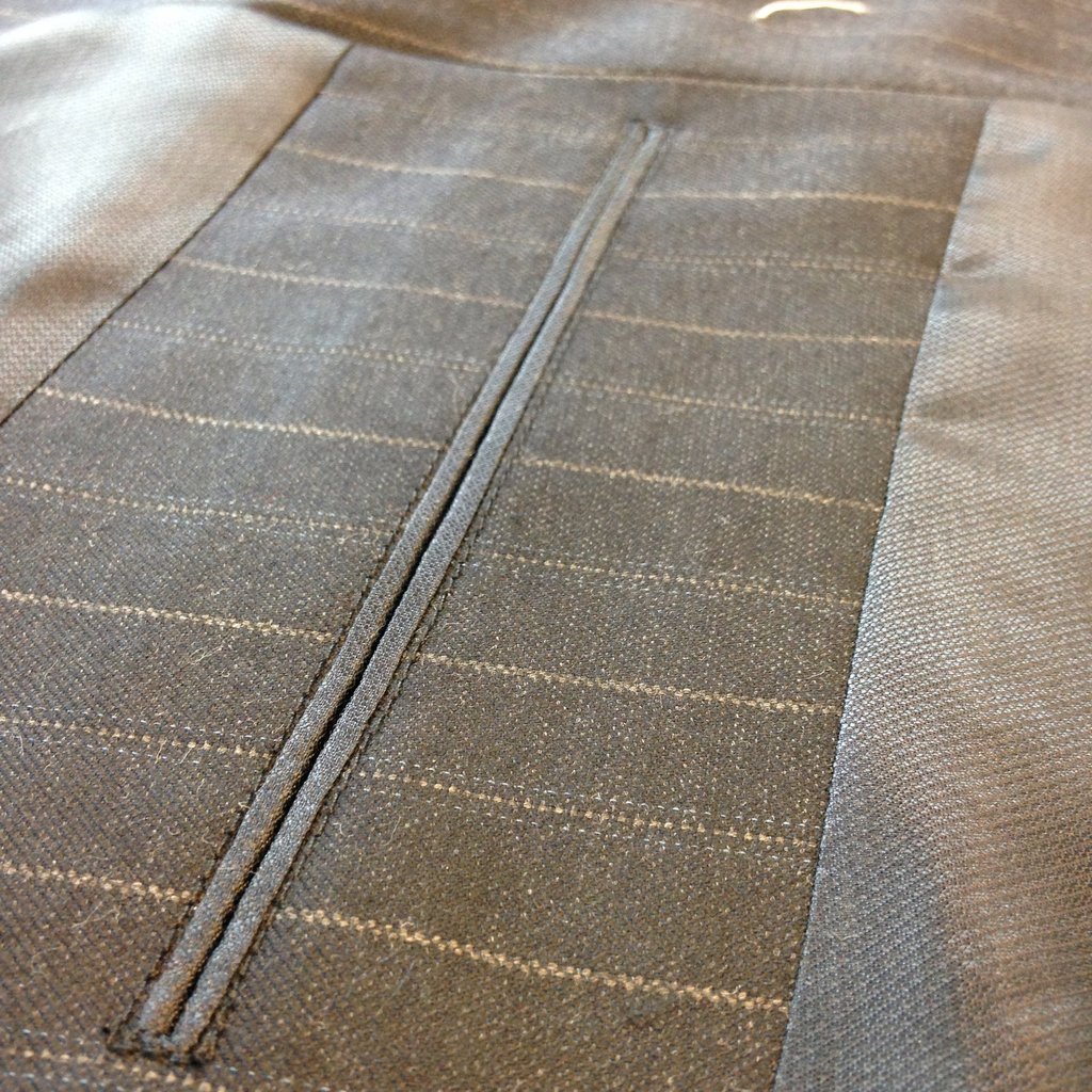 Skrædder inderlomme I stribet uld og blå viskose foer 