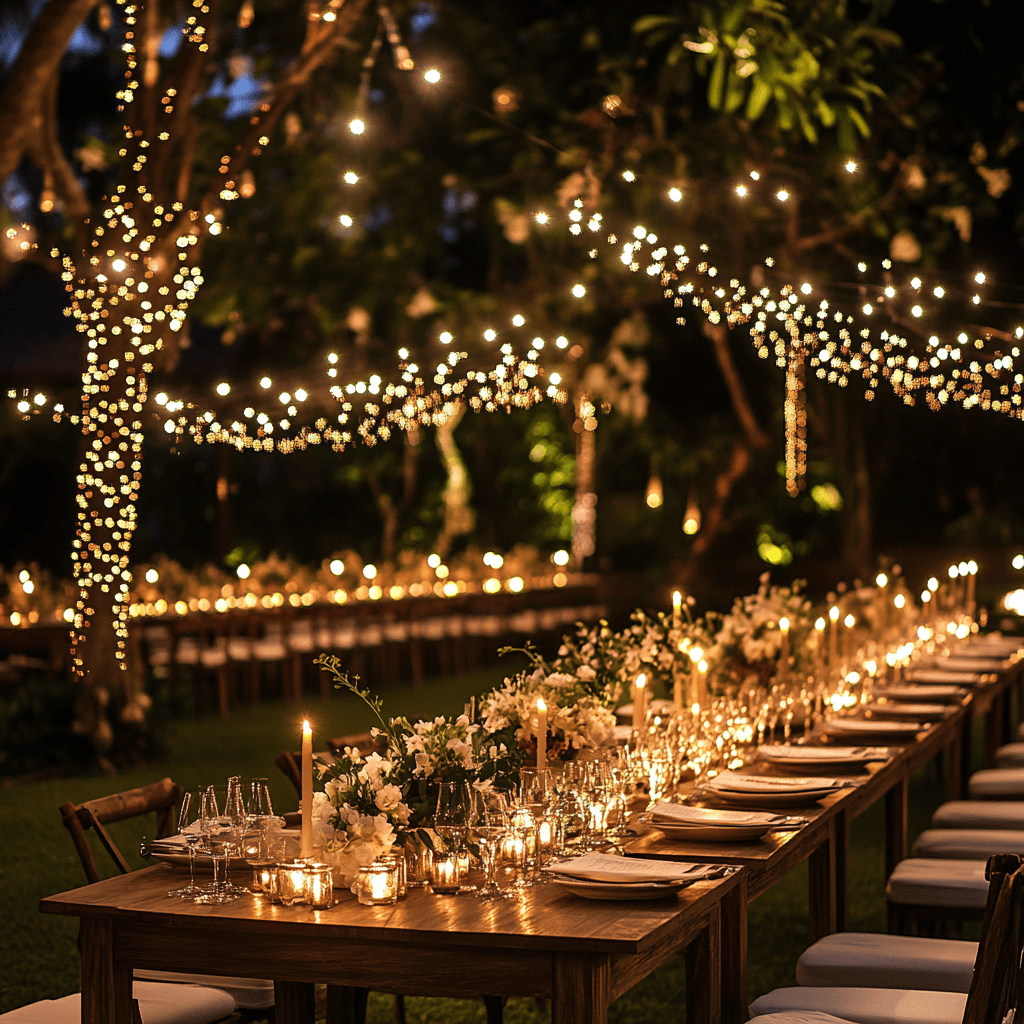 a long table with candles and candles on it