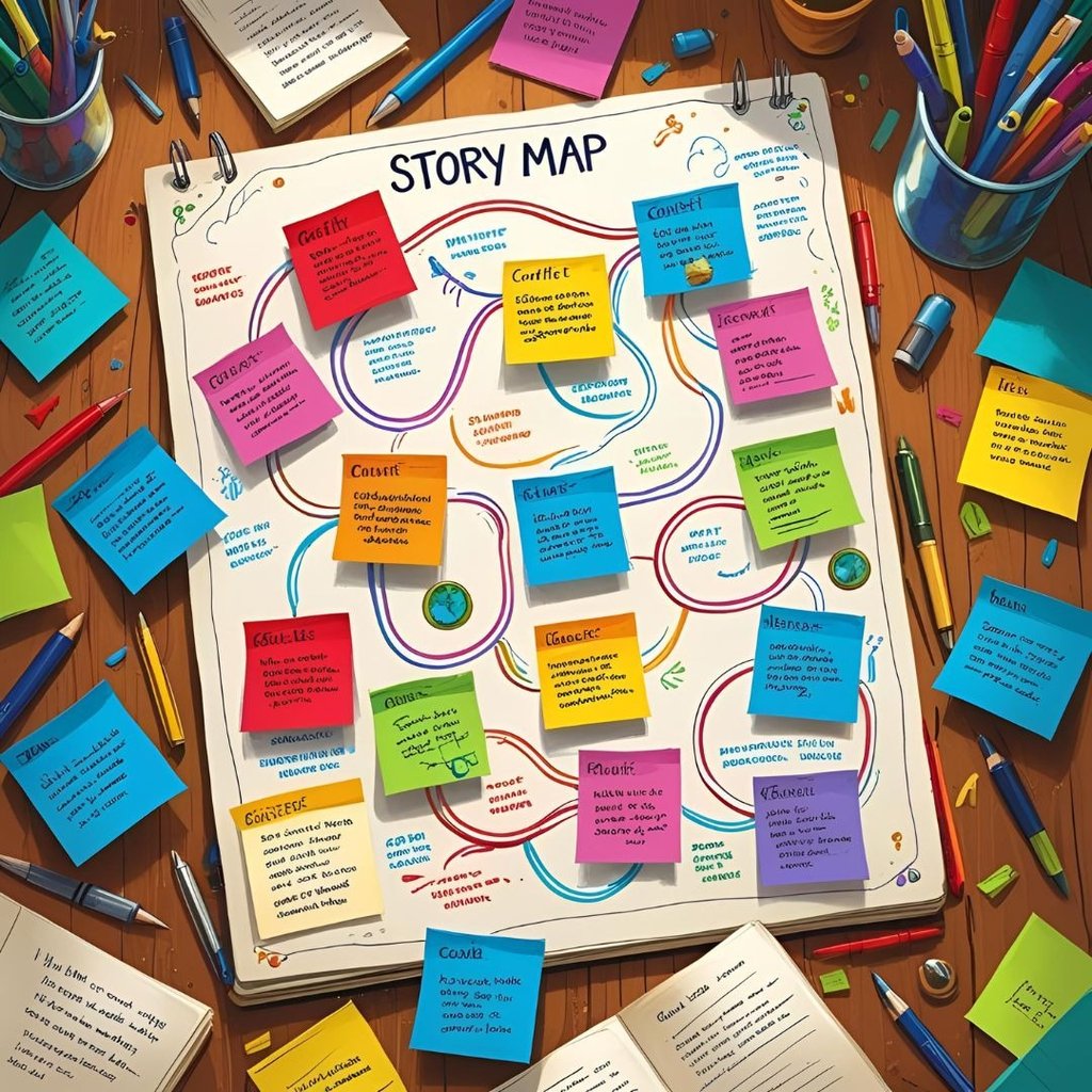A visual representation of a story map, showcasing various elements and connections.