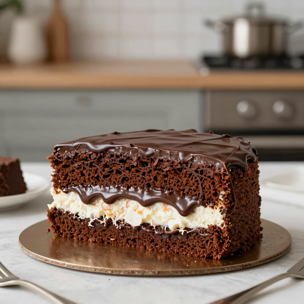 bolo de chocolate com recheio de coco e chocolate