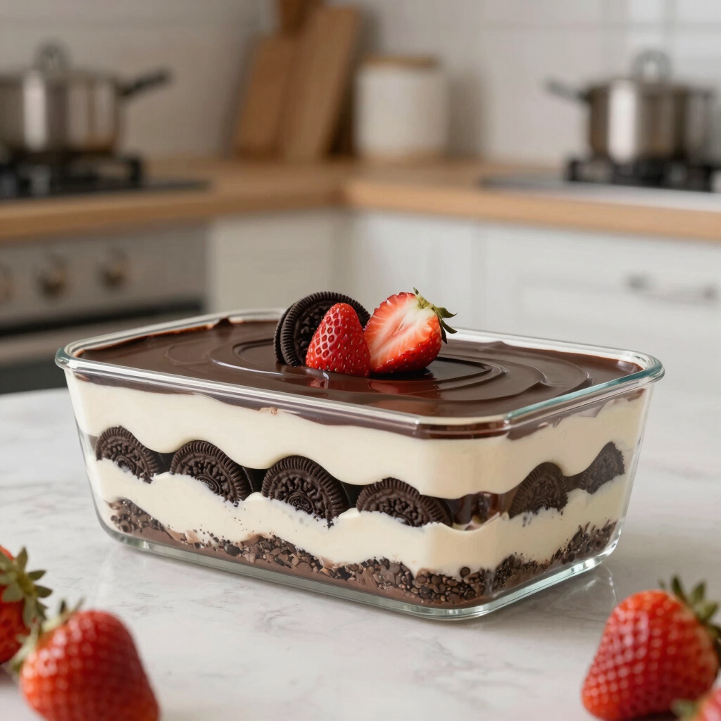 pavê de ninho com oreo e morango