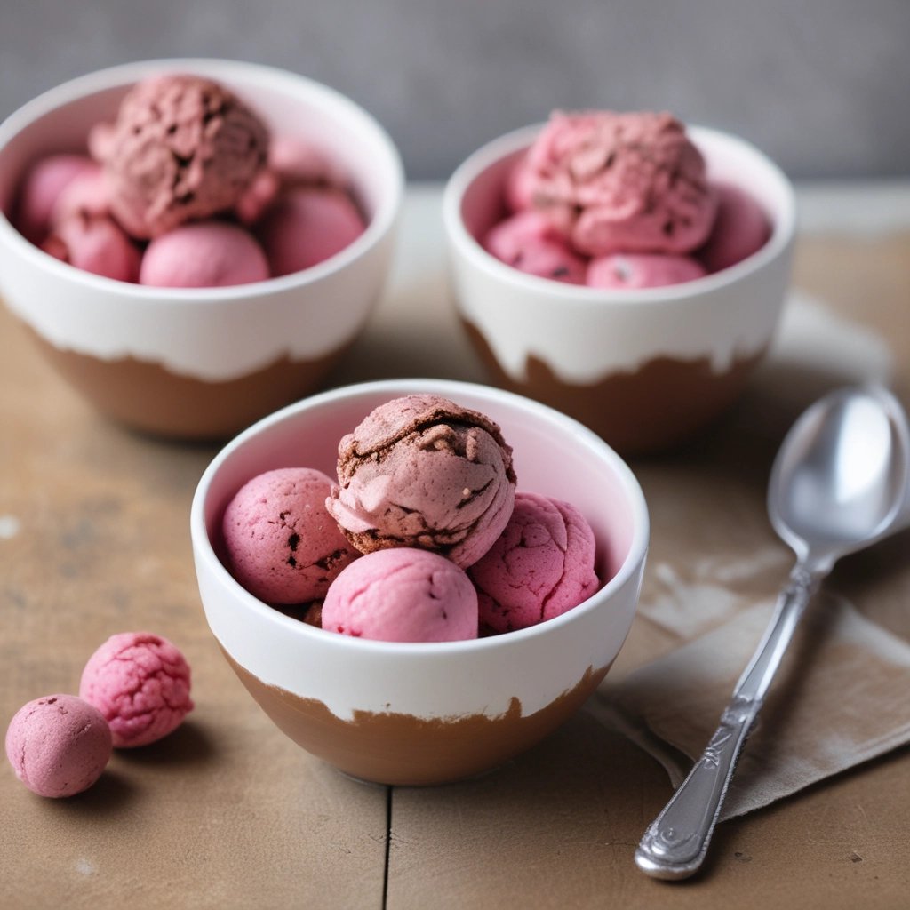 bolas de sorvete de morango e chocolate